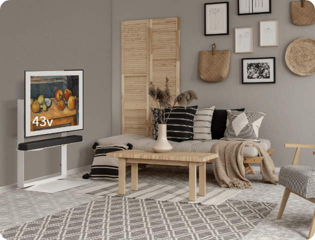 小さめサイズのテレビともバランス良くスリムに置けるため、コンパクトなリビングにも