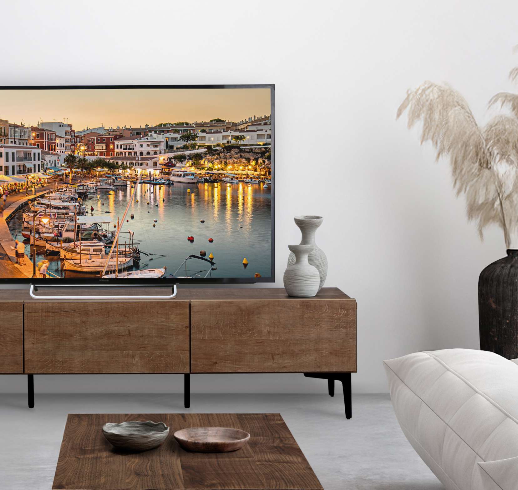 a-flat 格子デザインテレビ台 TB-2585 天然木製格子柄デザイン高級テレビ台｜幅200cm完成品